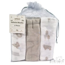 MS15-COF: Coffee 3 Pack Muslin Squares in Gift Bag
